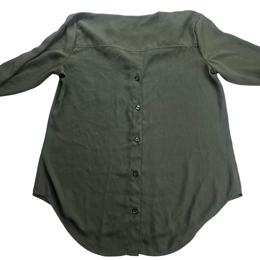 Soho New York & Company Blouse Womens Small Olive Green Good‎ Button Back V-Neck